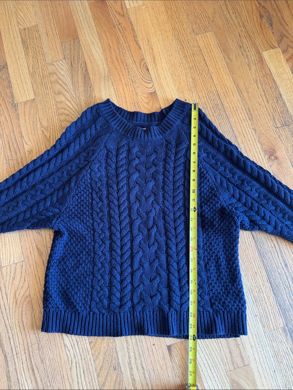 aerie Navy Cable-Textured Crewneck Sweater Small - Picture 8 of 9